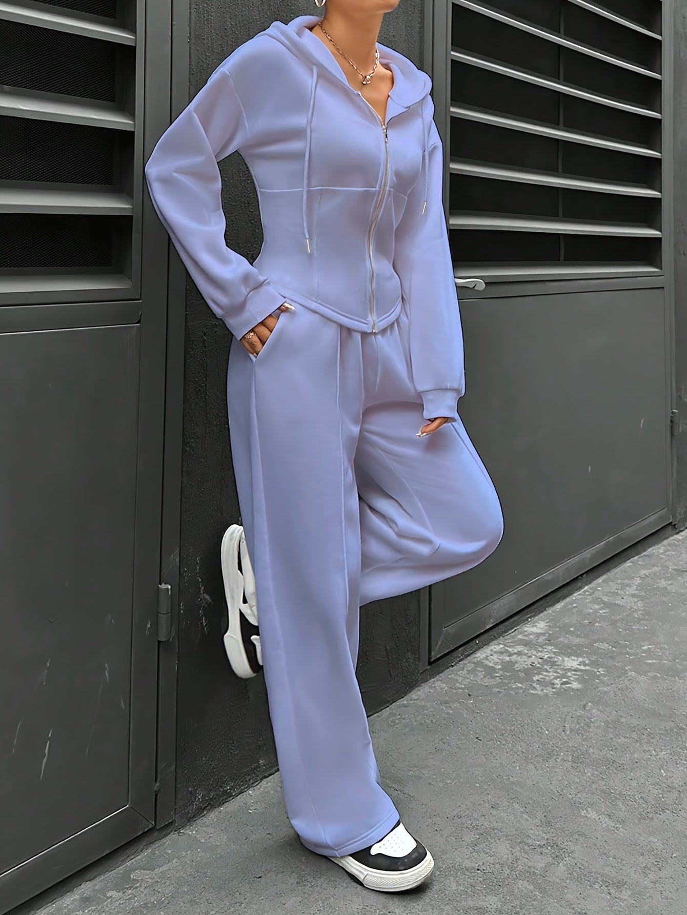 Womens Elegant Polyester Hooded Tracksuit Set with Zipper - Taylor K Shop