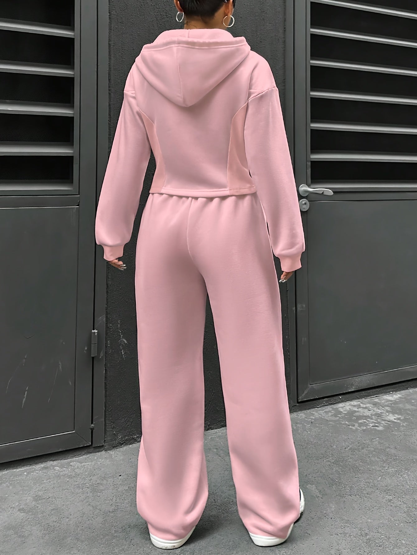 Womens Elegant Polyester Hooded Tracksuit Set with Zipper - Taylor K Shop