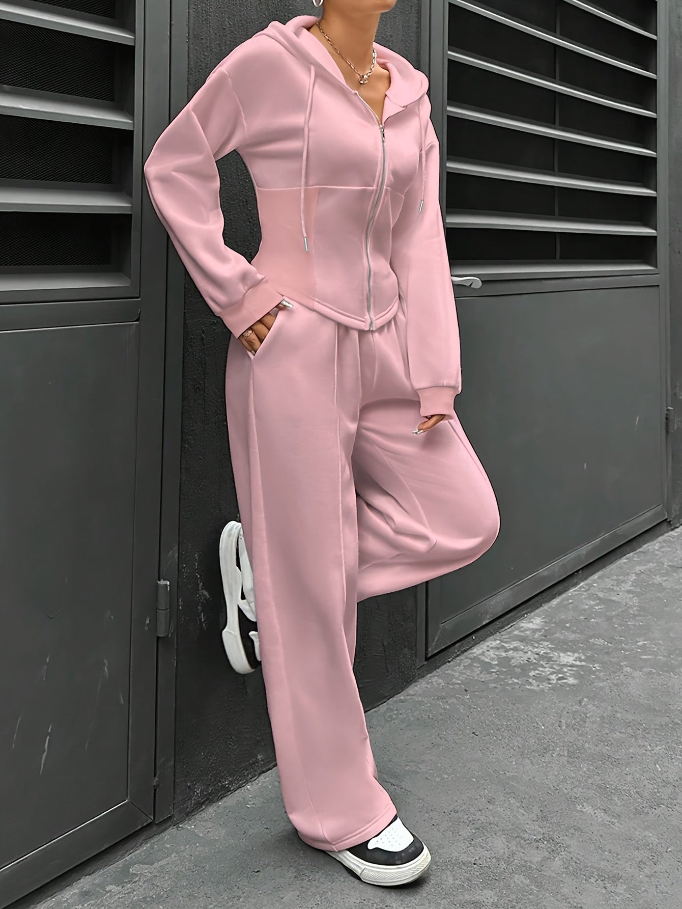 Womens Elegant Polyester Hooded Tracksuit Set with Zipper - Taylor K Shop