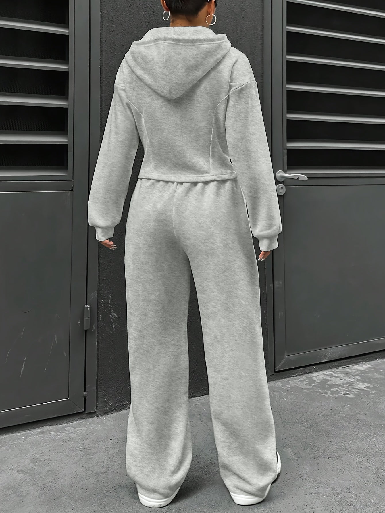 Womens Elegant Polyester Hooded Tracksuit Set with Zipper - Taylor K Shop