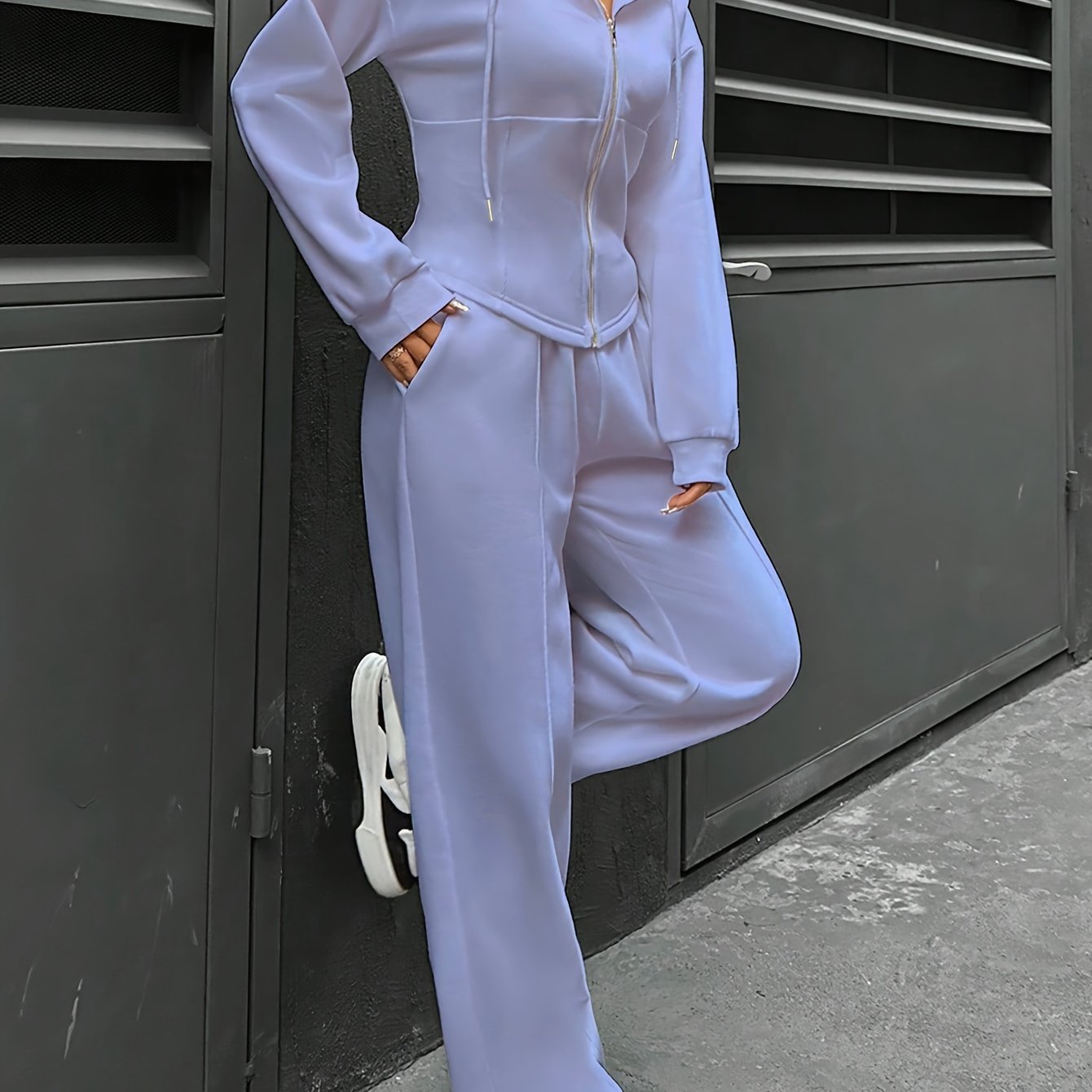 Womens Elegant Polyester Hooded Tracksuit Set with Zipper - Taylor K Shop