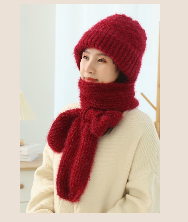 Women's Fleece - lined Scarf And Hat Winter Warm Knitted Hat Scarf - Taylor K Shop