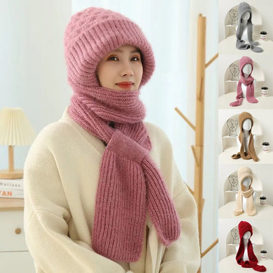 Women's Fleece - lined Scarf And Hat Winter Warm Knitted Hat Scarf - Taylor K Shop