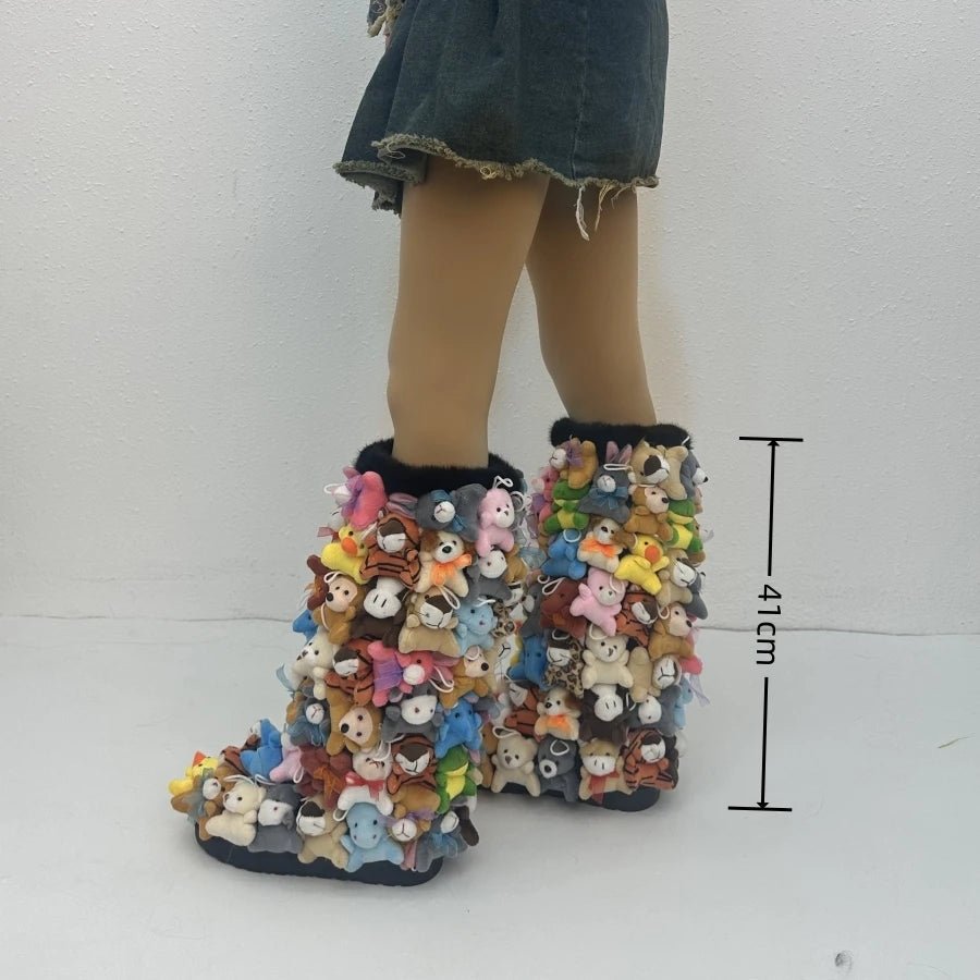 Womens Fluffy Platform Snow Boots with Plush Animals - Taylor K Shop