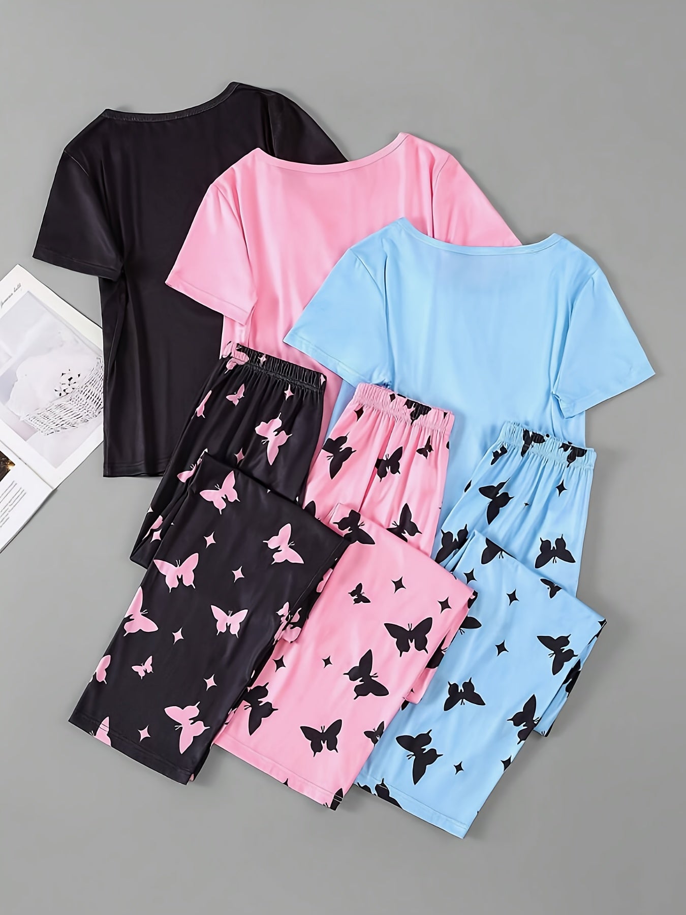 Womens Heart Butterfly Pajama Set 3Piece Sleepwear - Taylor K Shop