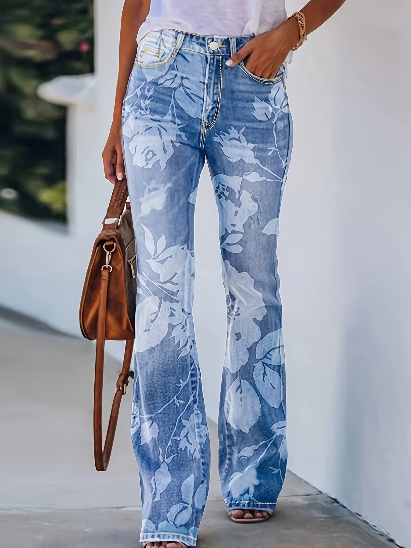 Womens High Waisted Retro Flared Printed Pants - Taylor K Shop