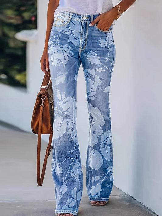 Womens High Waisted Retro Flared Printed Pants - Taylor K Shop