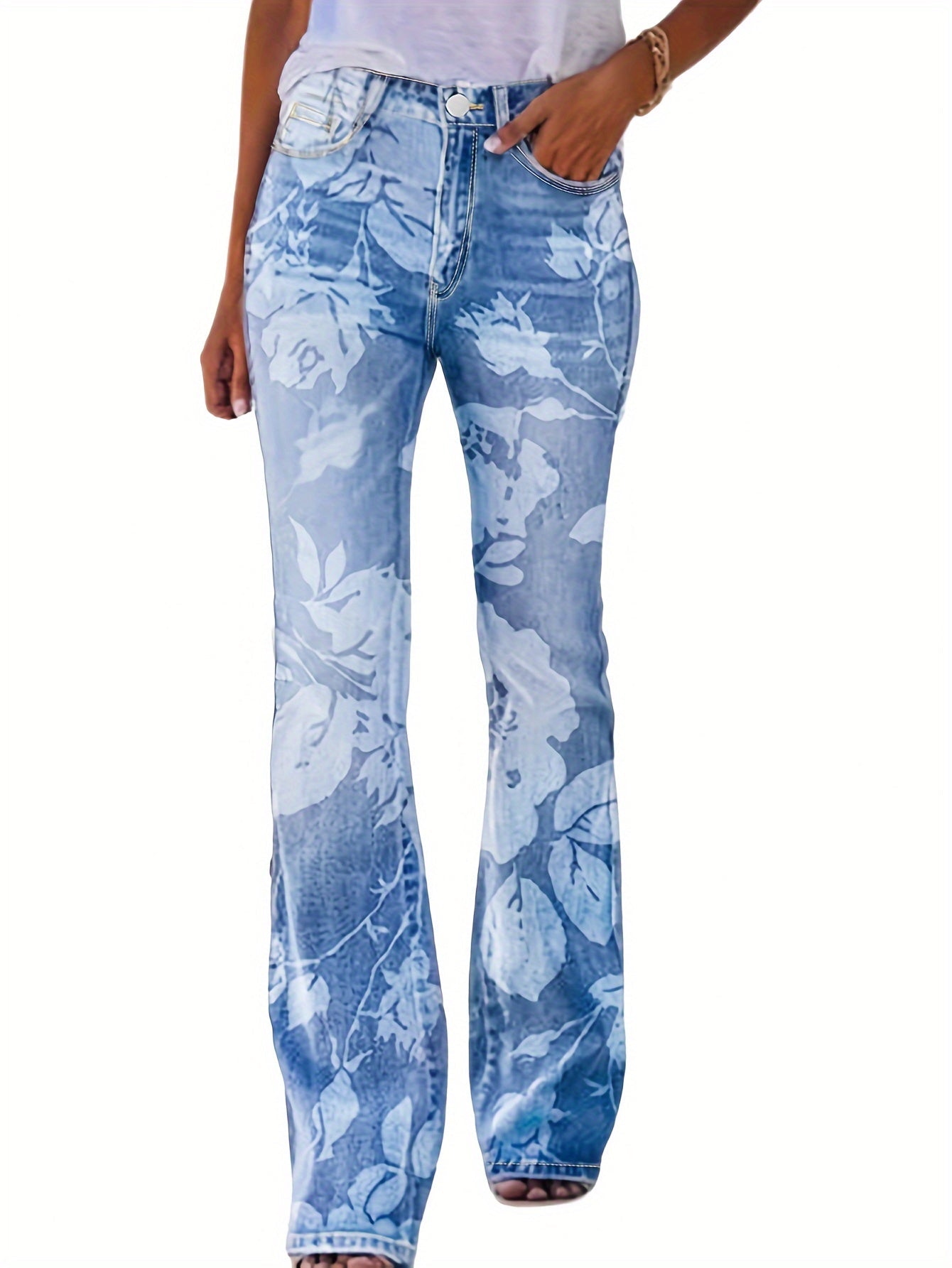 Womens High Waisted Retro Flared Printed Pants - Taylor K Shop