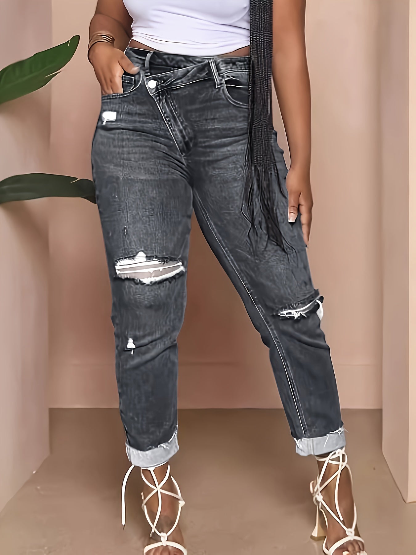 Womens HighWaisted SlimFit Ripped Jeans - Taylor K Shop