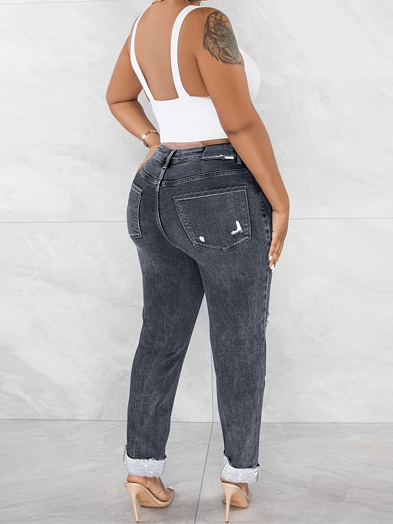 Womens HighWaisted SlimFit Ripped Jeans - Taylor K Shop