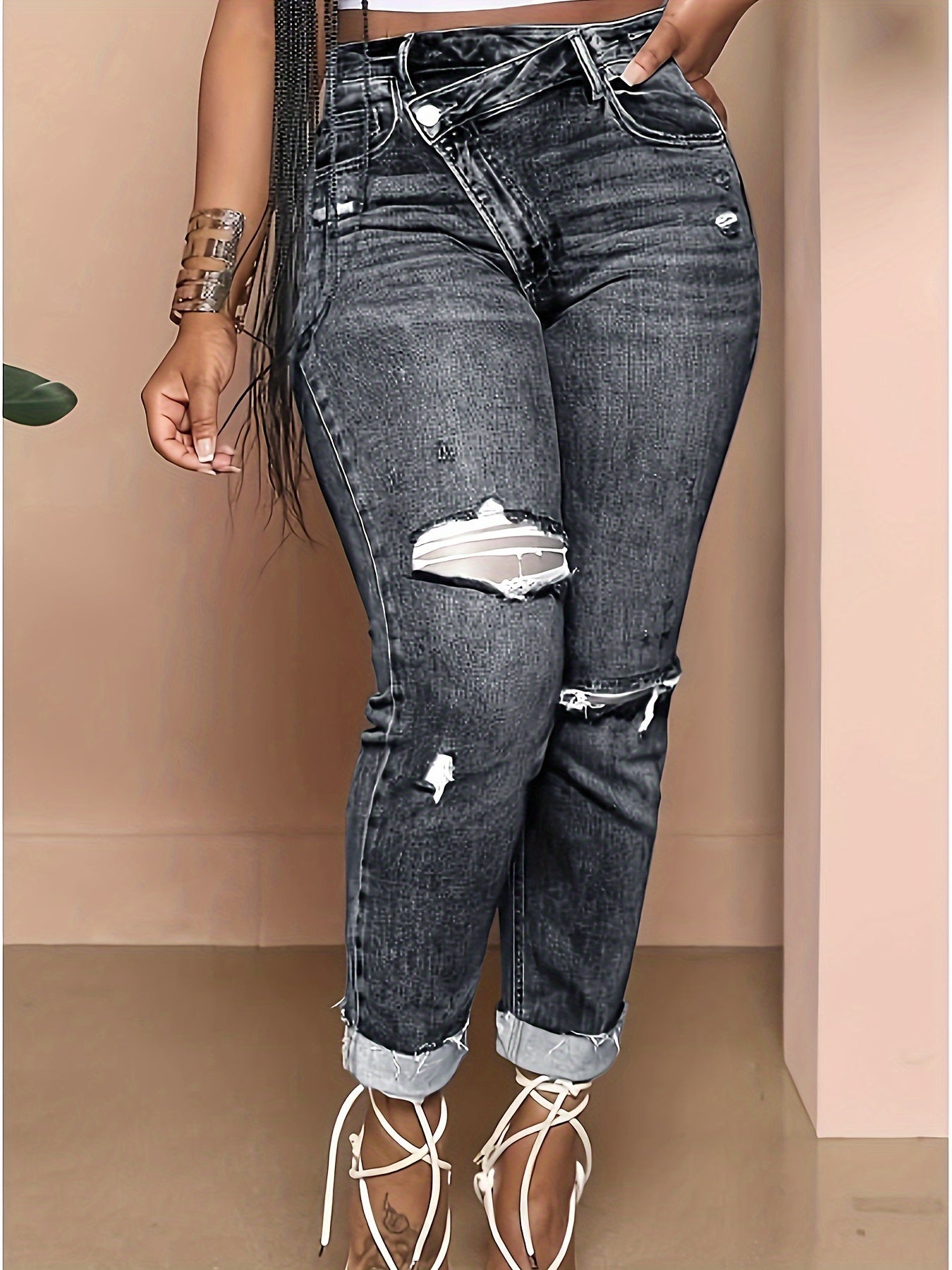Womens HighWaisted SlimFit Ripped Jeans - Taylor K Shop