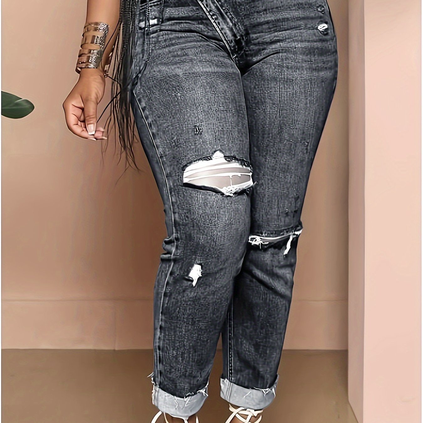 Womens HighWaisted SlimFit Ripped Jeans - Taylor K Shop