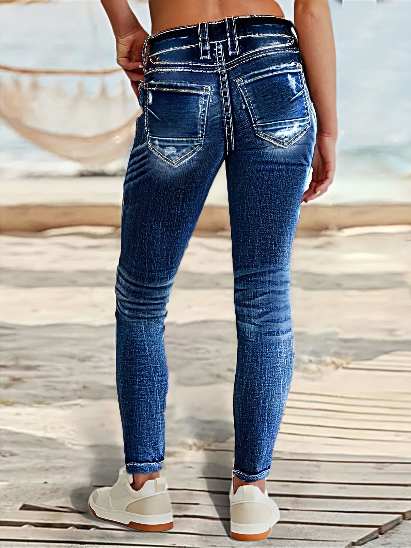 Womens Skinny Fit Whiskered SingleBreasted Denim Jeans - Taylor K Shop