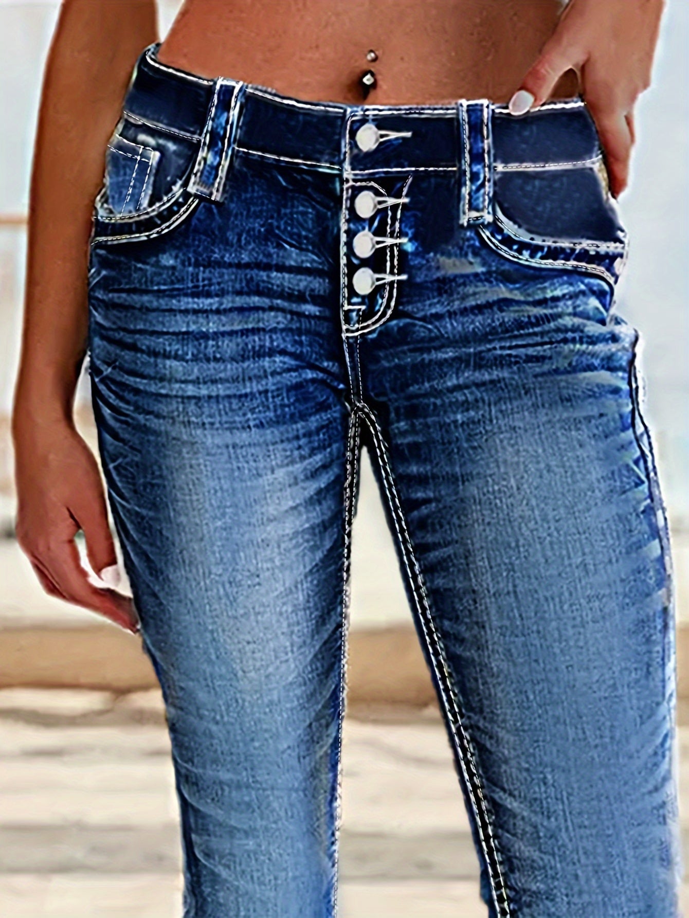 Womens Skinny Fit Whiskered SingleBreasted Denim Jeans - Taylor K Shop