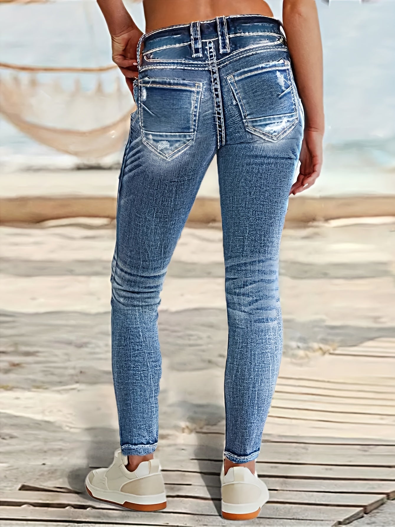 Womens Skinny Fit Whiskered SingleBreasted Denim Jeans - Taylor K Shop