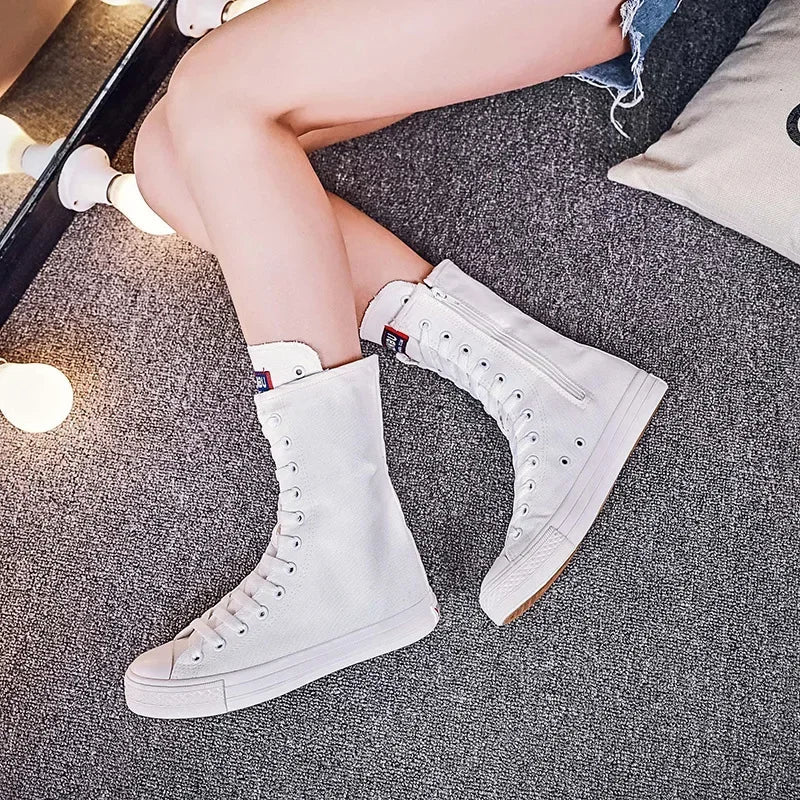 Womens Stylish KneeHigh Canvas LaceUp Sneakers - Taylor K Shop