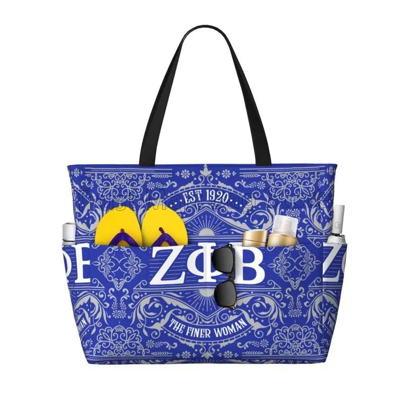 Zeta Phi Beta Sandproof Waterproof Beach Tote with Pockets - Taylor K Shop