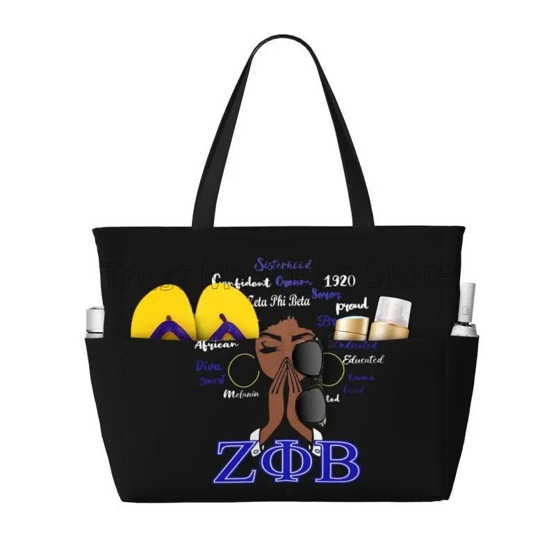 Zeta Phi Beta Sandproof Waterproof Beach Tote with Pockets - Taylor K Shop
