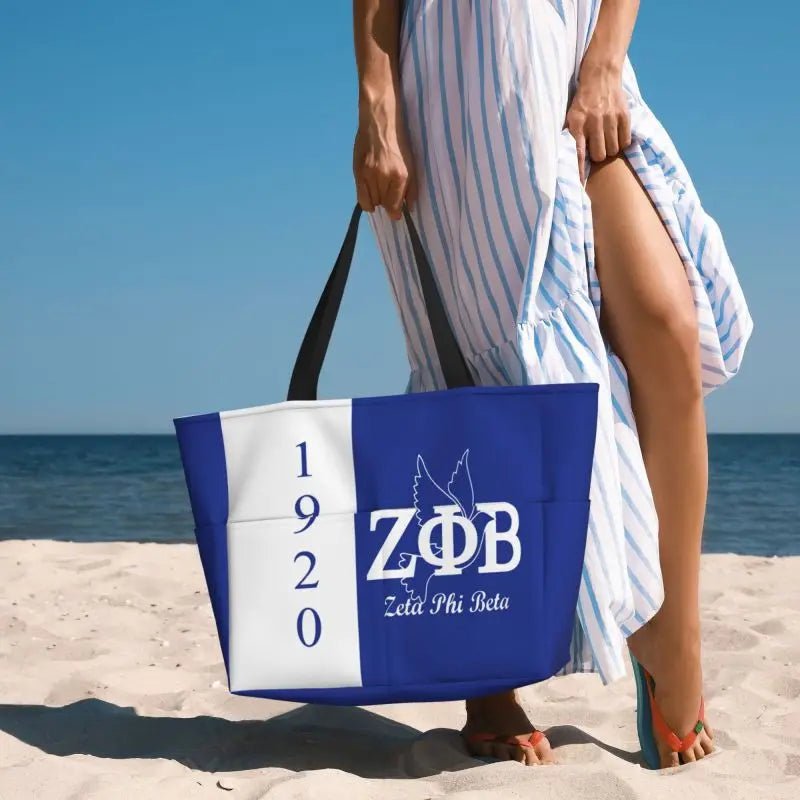 Zeta Phi Beta Sandproof Waterproof Beach Tote with Pockets - Taylor K Shop