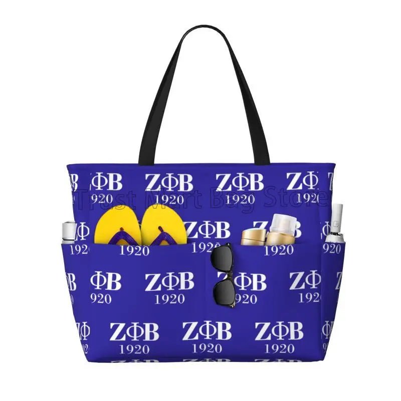 Zeta Phi Beta Sandproof Waterproof Beach Tote with Pockets - Taylor K Shop