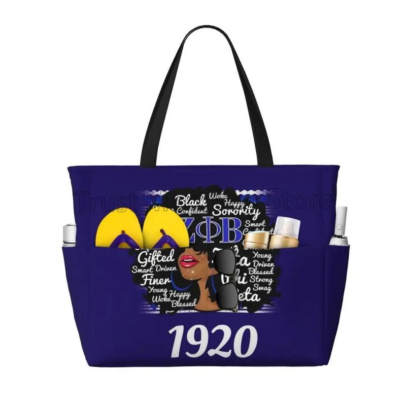 Zeta Phi Beta Sandproof Waterproof Beach Tote with Pockets - Taylor K Shop