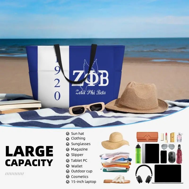 Zeta Phi Beta Sandproof Waterproof Beach Tote with Pockets - Taylor K Shop