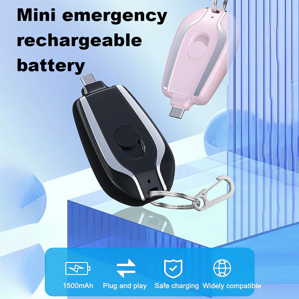 1500mAh Mini Power Emergency Pod Keychain Charger With Type-C Ultra-Compact Mini Battery Pack Fast Charging Backup Power Bank - taylorkinfo