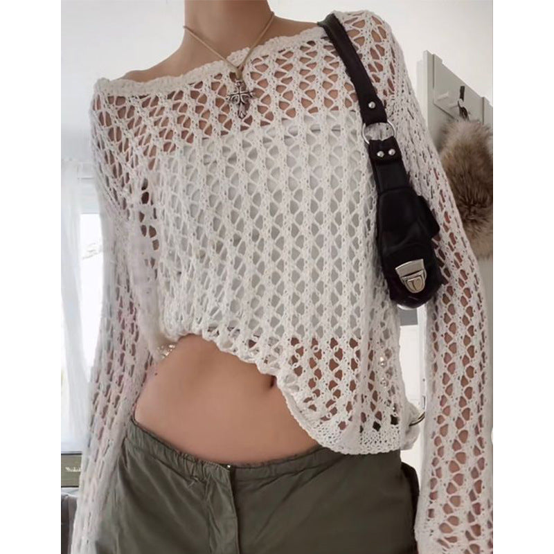 Women's Summer Street Retro Irregular Hollow Knit Blouse