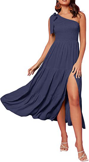 2023 New Summer Fashion Women's One-shoulder Pleated Layered Hem Split Dress - taylorkinfo