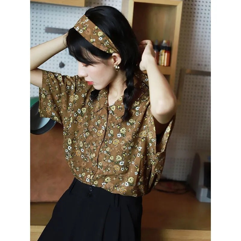 Floral Short-sleeved Blouse Women's Leggings Summer Dress