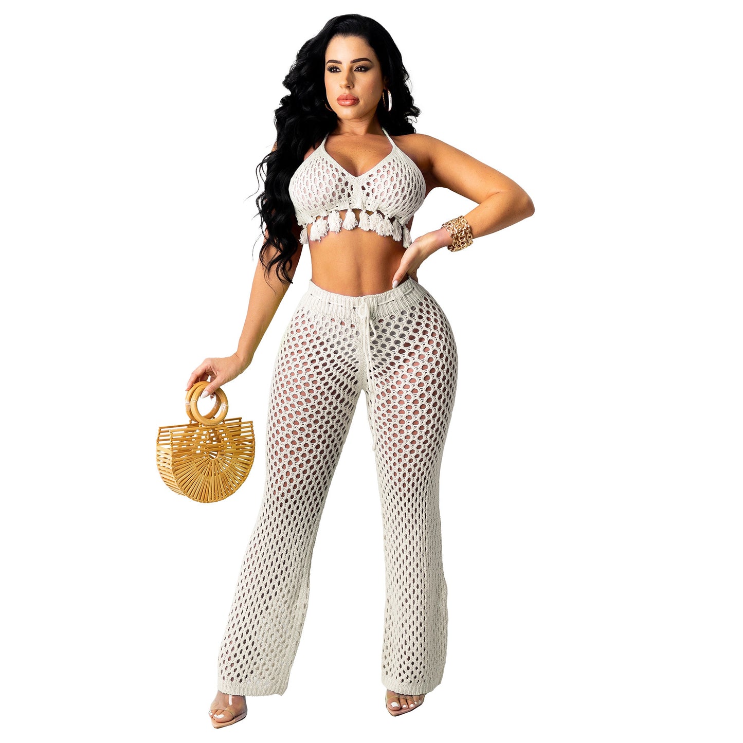 Women's Sexy Knitted Suit Hollow Swimsuit Two-piece Skirt - taylorkinfo