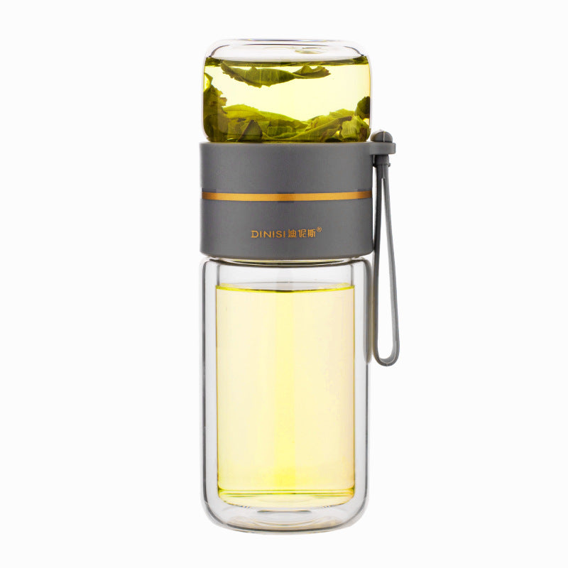 Glass Water Bottle With Tea Infuser Filter Tea Separation Double Wall Glass Bottle Leakproof Water Bottle - taylorkinfo