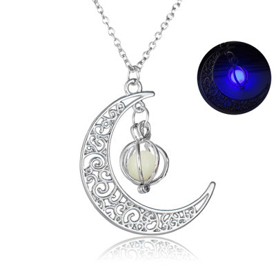 Fashion Moon Natural Glowing Stone Healing Necklace Women Gift Charm Luminous Pendant Necklace Jewelry - taylorkinfo