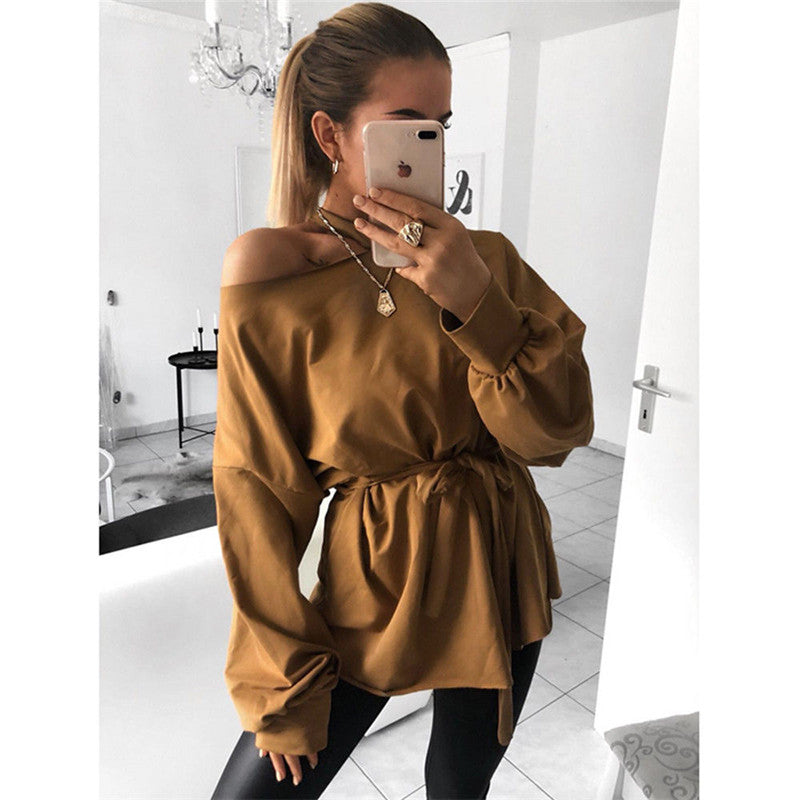 Long sleeve slant shoulder blouse