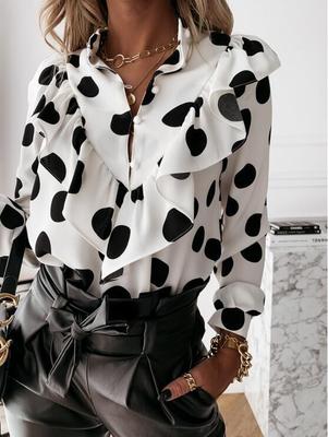 Ruffled temperament printed blouse