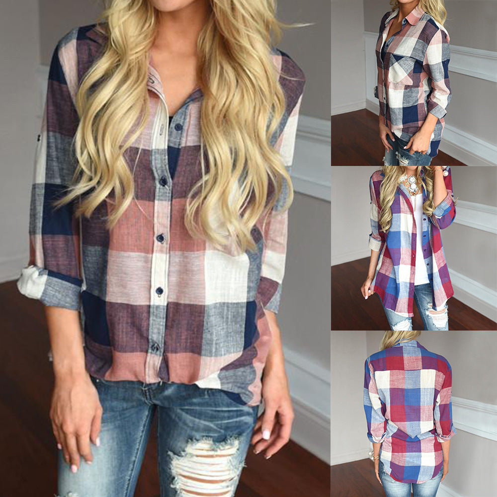 Long-sleeved checked blouse