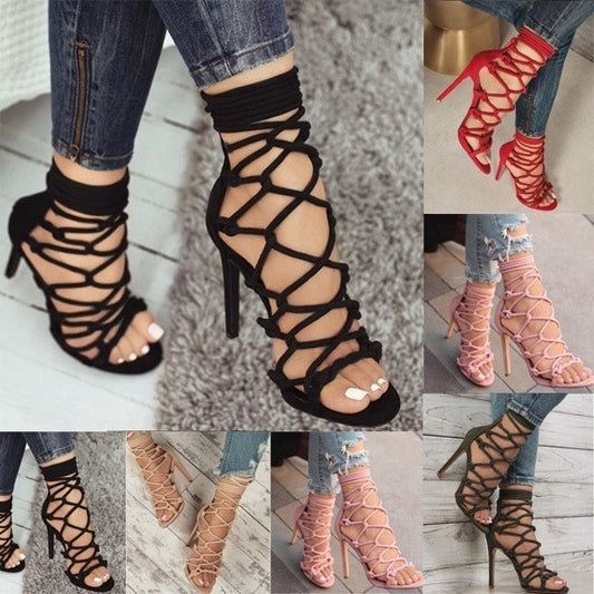 Back Zipper Ankle Strap High Stiletto Heel Ladies Plus Size Sandals