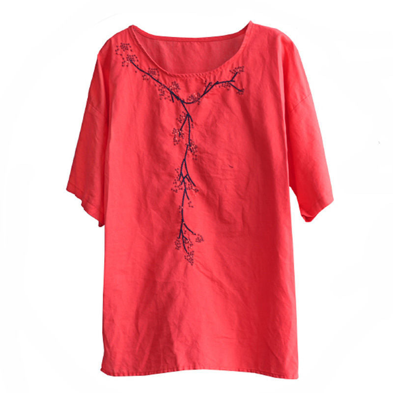 Summer New Round Neck Short-Sleeved Blouse Women