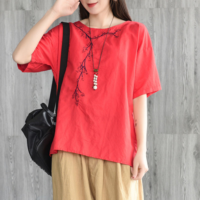 Summer New Round Neck Short-Sleeved Blouse Women