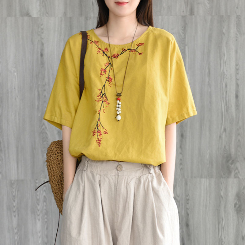 Summer New Round Neck Short-Sleeved Blouse Women