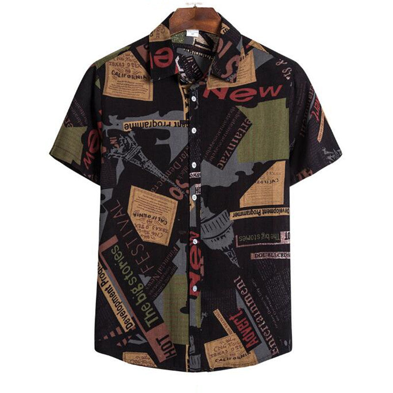 Summer Fashion Casual Men Baggy Beach Hawaiian Print Short Sleeve Button Retro Shirts Tops Blouse Men Shirt Summer New