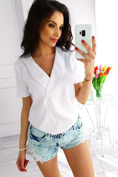 Wrap Short-Sleeve Blouse