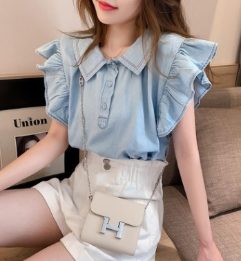 Small Fresh Blouse Flying Sleeves Design Sense Shirt Shirt Female Summer Korean Style Doll Collar Foreign Style