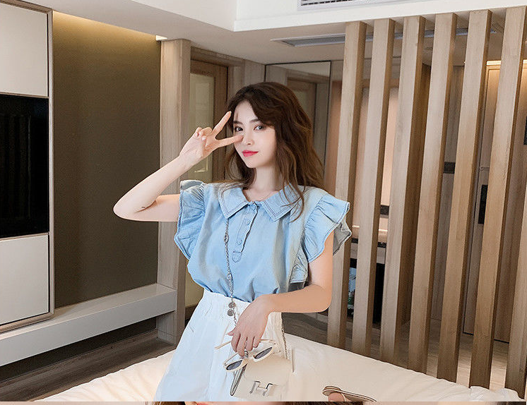 Small Fresh Blouse Flying Sleeves Design Sense Shirt Shirt Female Summer Korean Style Doll Collar Foreign Style