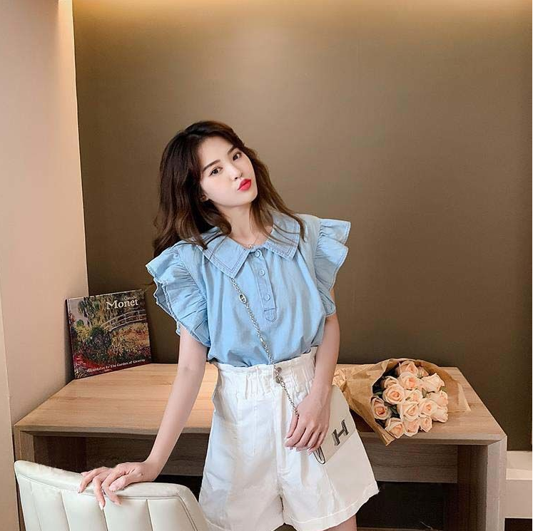 Small Fresh Blouse Flying Sleeves Design Sense Shirt Shirt Female Summer Korean Style Doll Collar Foreign Style