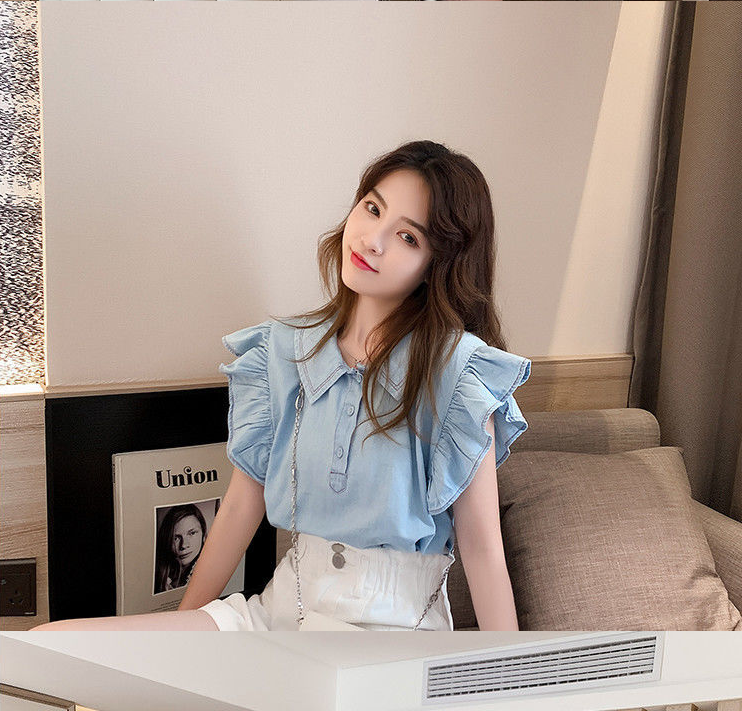 Small Fresh Blouse Flying Sleeves Design Sense Shirt Shirt Female Summer Korean Style Doll Collar Foreign Style