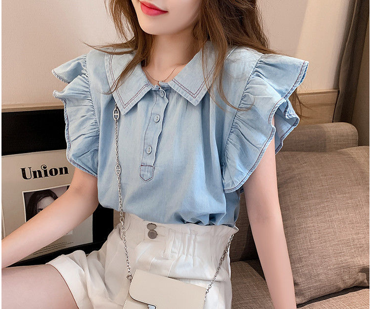 Small Fresh Blouse Flying Sleeves Design Sense Shirt Shirt Female Summer Korean Style Doll Collar Foreign Style