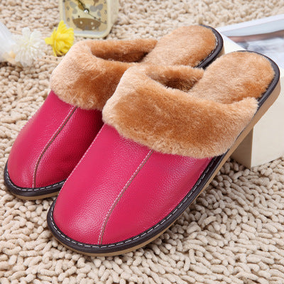 Slippers Winter New Cowhide Cotton Slippers Household Slippers Men And Women Lovers Plush Warm Floor Mop Wholesale