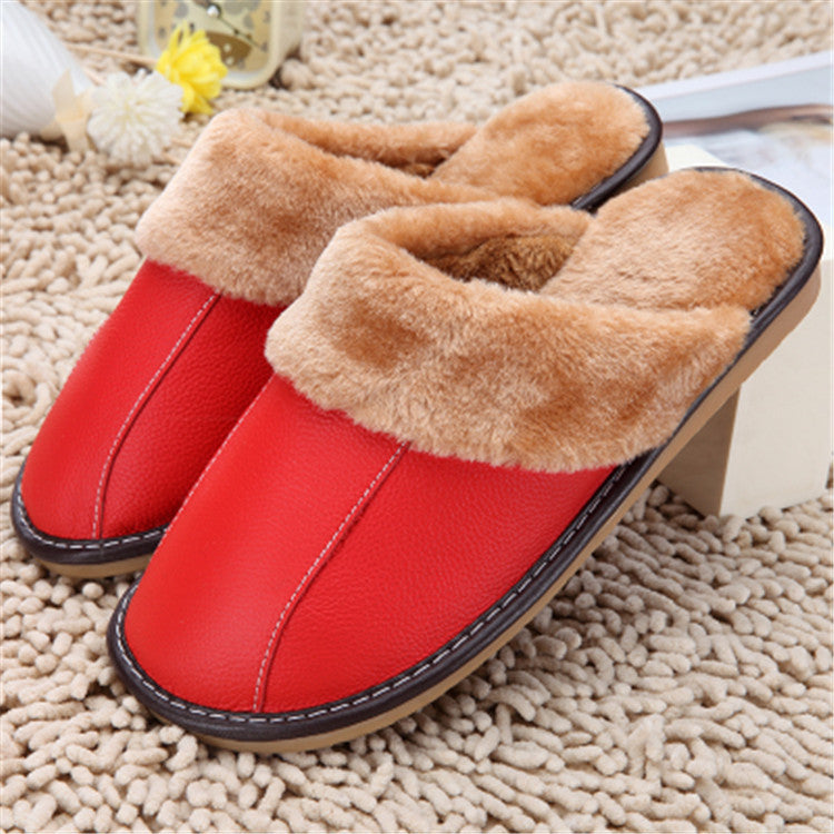 Slippers Winter New Cowhide Cotton Slippers Household Slippers Men And Women Lovers Plush Warm Floor Mop Wholesale