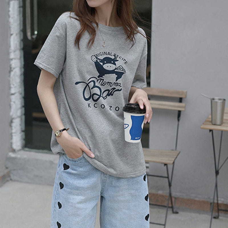 Summer New Women's Korean Style Loose Lazy Casual Round Neck Blouse